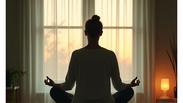 Pessoa meditando em um ambiente tranquilo com luz suave