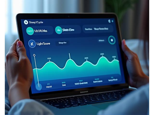 Dashboard de rastreamento de sono em um aplicativo, mostrando gráficos de ciclos e métricas.